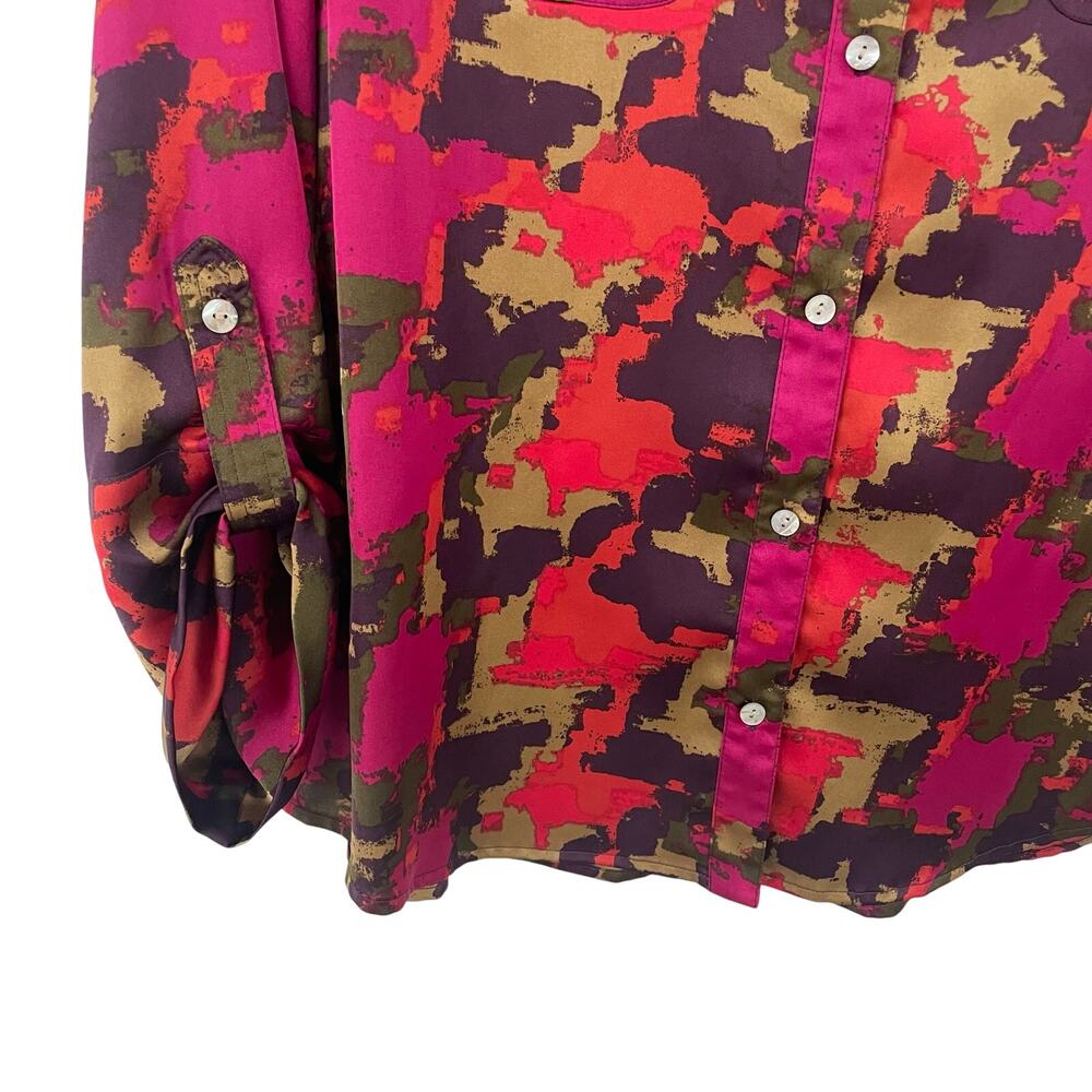 Ruby Rd V Neck Button Front Roll Tab Sleeve Multi… - image 3